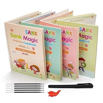 Magic Practice Copybook, (4 BOOK +1 PEN + 10 ) Calligraphy books for kids Reusable Writing Tool