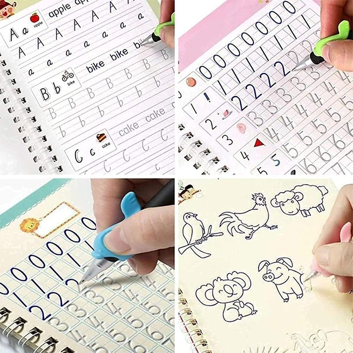 Magic Practice Copybook, (4 BOOK +1 PEN + 10 ) Calligraphy books for kids Reusable Writing Tool